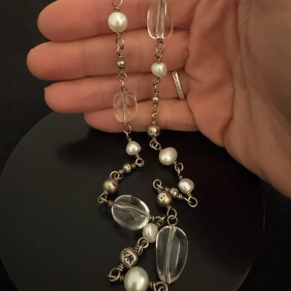 Silpada Freshwater Pearl, Quartz, and Sterling Silver Station Bead Necklace - Picture 5 of 10